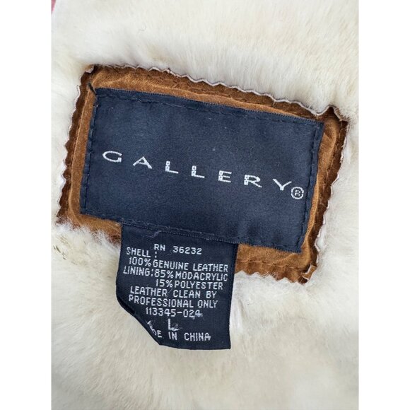 Gallery Tan Leather Faux Shearling Hooded Coat Women's L Oversized Toggle Style - Picture 9 of 9